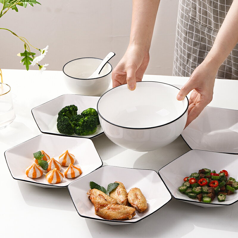 拼盤餐具組合創意家用盤子過年團聚會陶瓷菜碗盤抖音網紅六角盤子