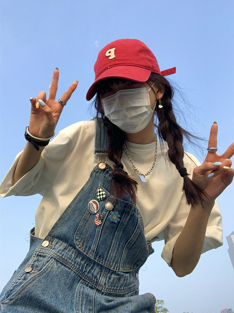酷鹽系背帶褲女設計感小眾春夏季美式復古寬松直筒闊腿減齡牛仔褲【淘夢屋】