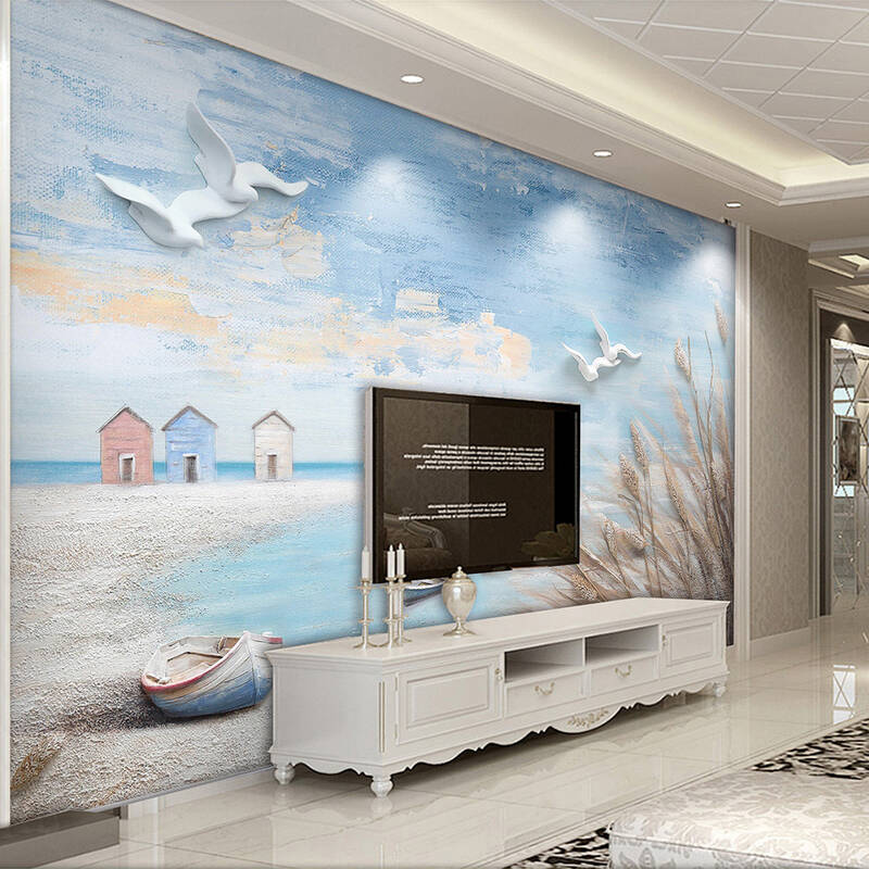 8d電視背景墻壁紙地中海風格墻布臥室客廳3D立體18D簡約現代墻紙