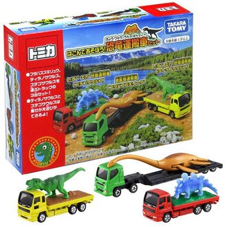 大賀屋 日貨 多美 恐龍 運輸車組 運輸車 模型 玩具車 搬運車 玩具 公仔 Takara Tomy L00011662