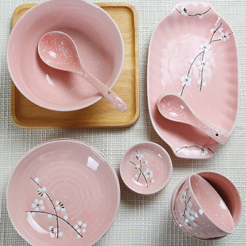 景德鎮陶瓷器日式櫻花餐具DIY家用碗碟套裝吃飯碗盤子組合湯面碗