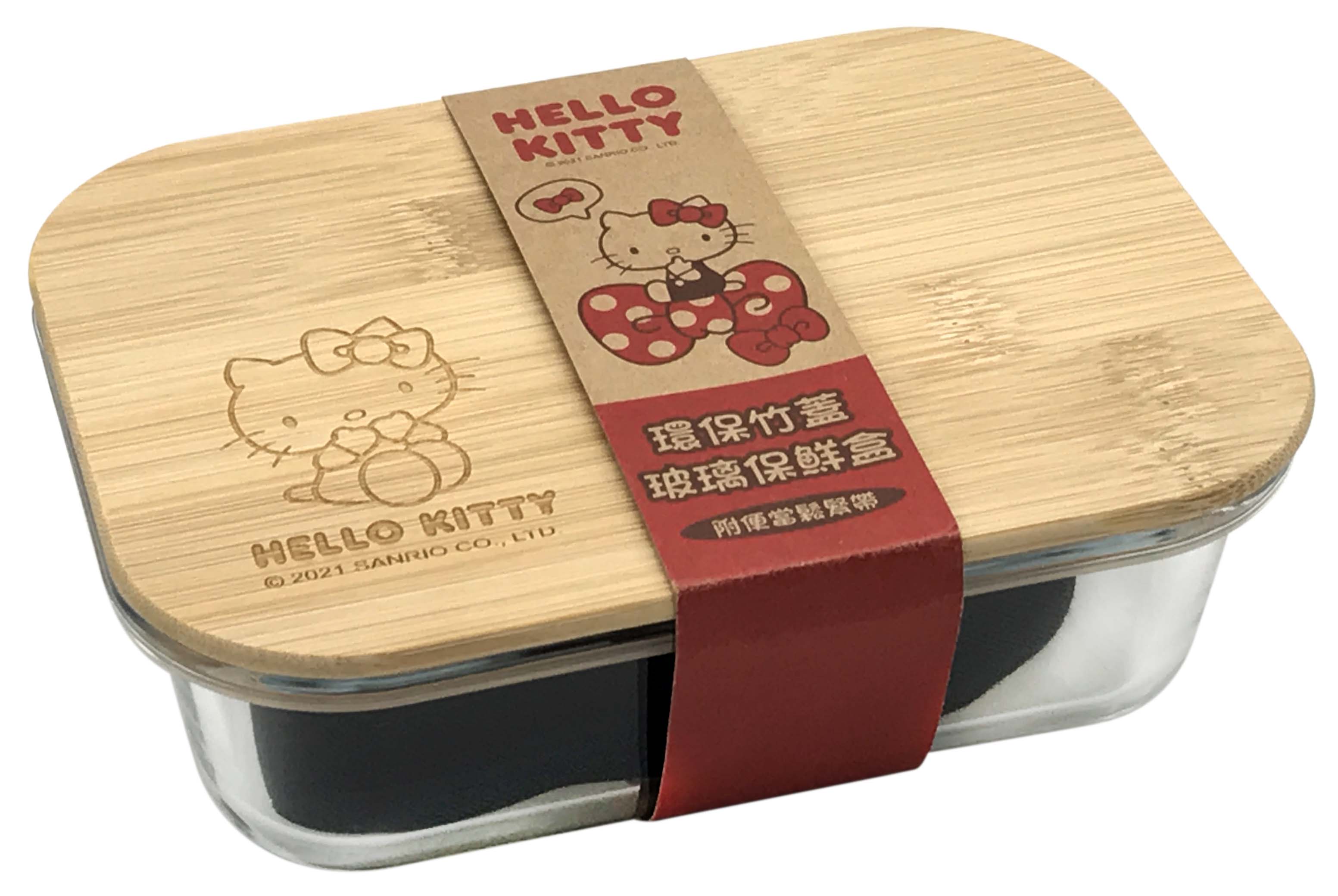 Hello Kitty竹蓋長方型玻璃保鮮盒640ml