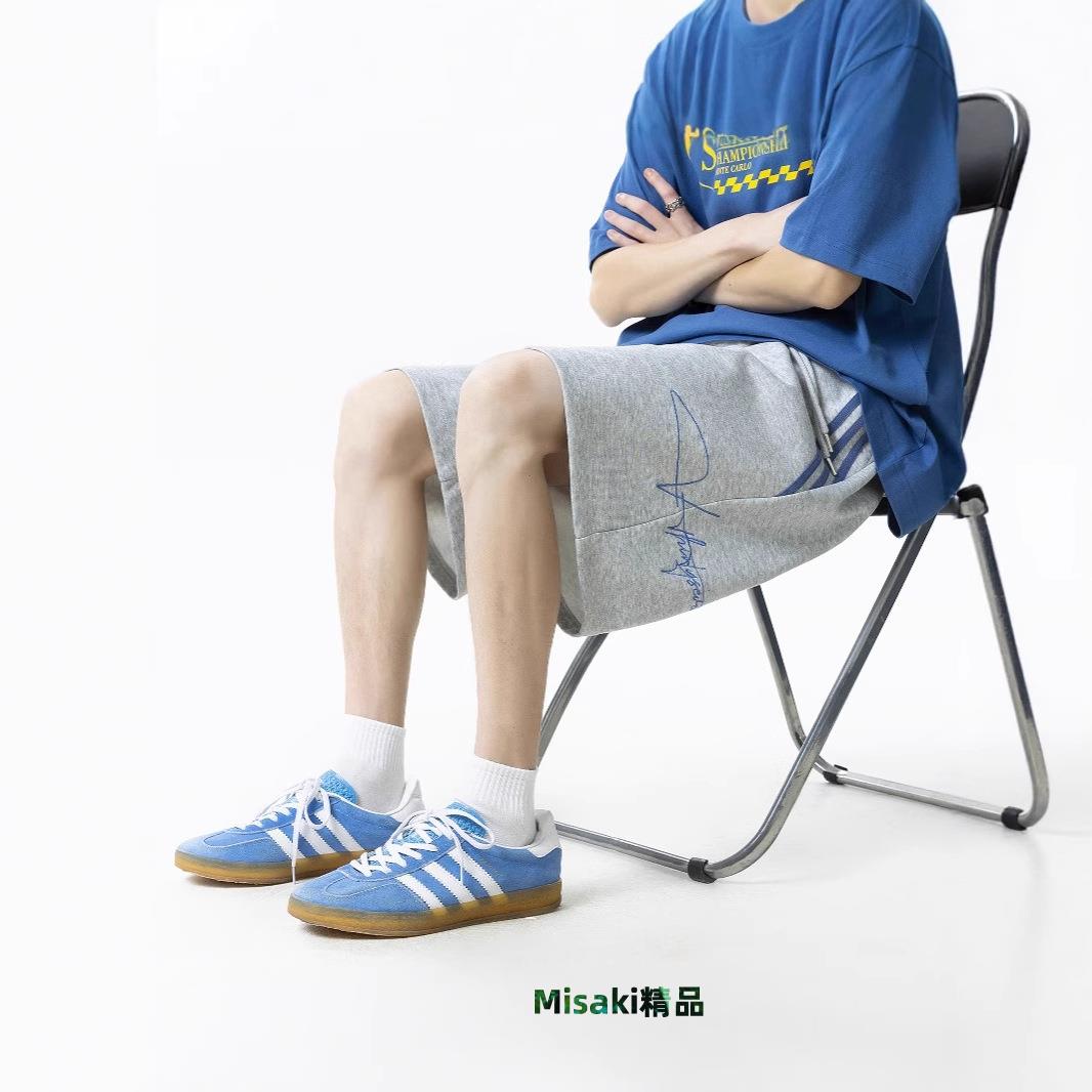 條紋刺繡運動短褲男夏季薄款潮牌美式休閑褲青少年寬松外穿五分褲-Misaki精品