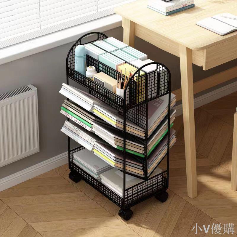 小V 書架桌下置物架書桌旁小書架可移動高中生書本收納箱置物架書報架