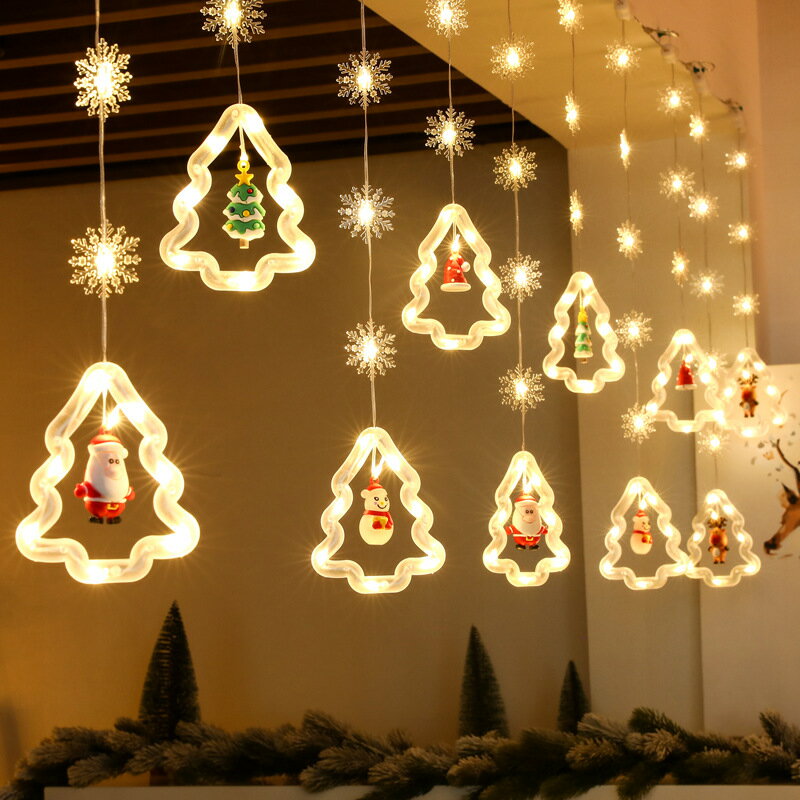 【免運】 聖誕節裝飾LED燈串 皮線窗簾燈 3米聖誕樹彩燈 冰條燈 星星燈 布置氛圍燈
