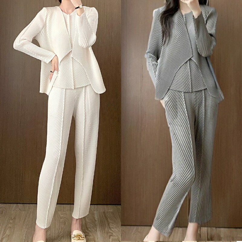 【巴黎精品】現貨+預購 三宅風皺褶衣服上衣套裝-長袖摺衣壓褶三宅背心上衣外套三件套折衣女裝3色a1jq71