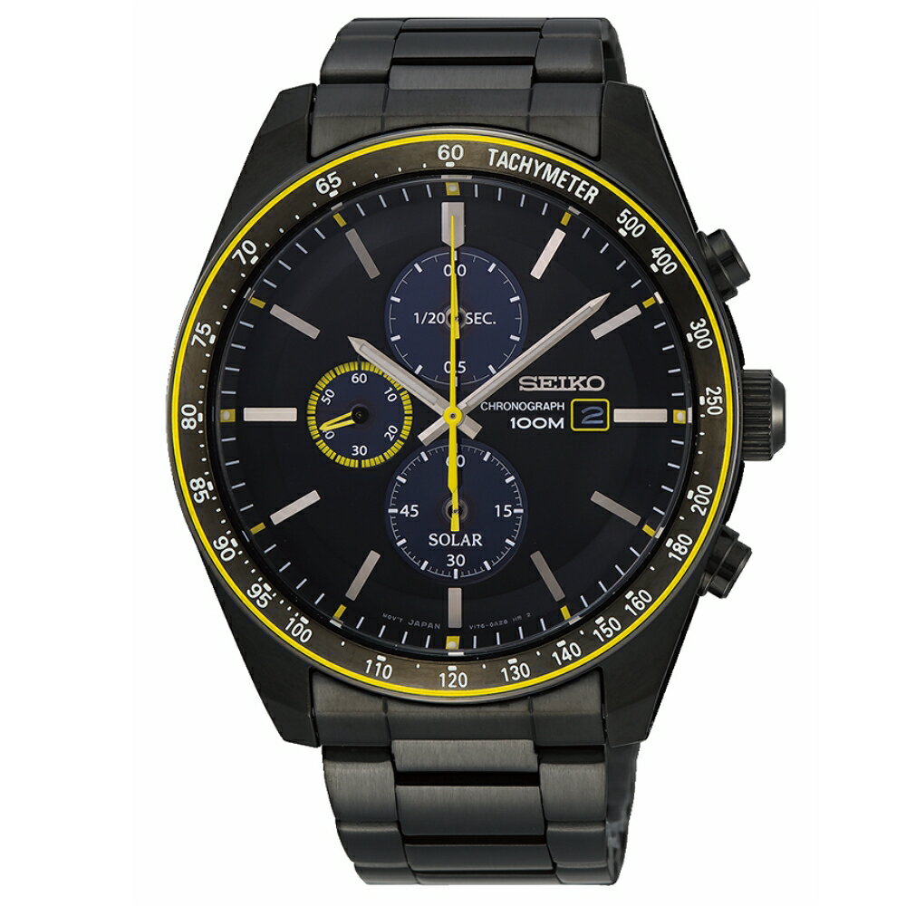 SEIKO 精工錶 潮流時尚太陽能計時腕錶 V176-0AZ0SD(SSC729P1)-44mm-黑面鋼帶【刷卡回饋 分期0利率】【APP下單22%點數回饋】