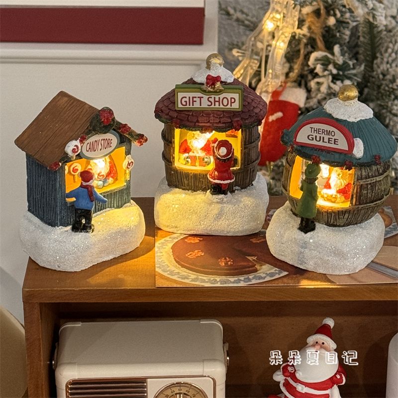 圣誕節樹脂發光房子小夜燈老人雪人圣誕創意可愛禮物桌面擺件裝飾【北歐居家生活】 1