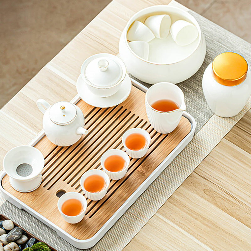 羊脂玉功夫茶具套裝德化白瓷家用簡約茶杯辦公室會客泡茶陶瓷蓋碗