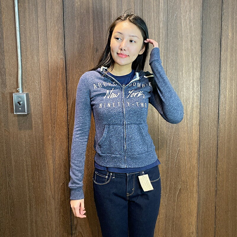美國百分百【Abercrombie & Fitch】連帽棉外套 AF 長袖 夾克 麋鹿 女 藍灰 XS號 AY03 2