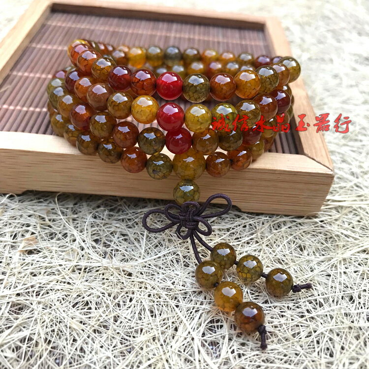 純天然龍紋瑪瑙手鏈 天然水晶龍鱗石多圈手鏈 108顆佛珠手鏈1入