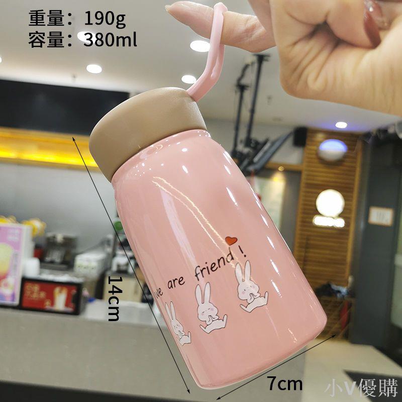 小V 創意保溫杯女學生304不銹鋼簡約手提喝水杯子可愛韓版真空杯子