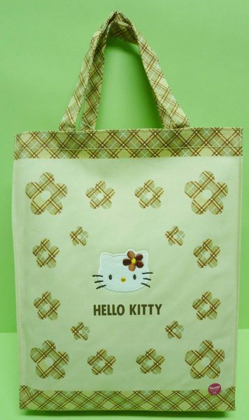 【震撼精品百貨】Hello Kitty 凱蒂貓 手提袋 米底格子花花 震撼日式精品百貨