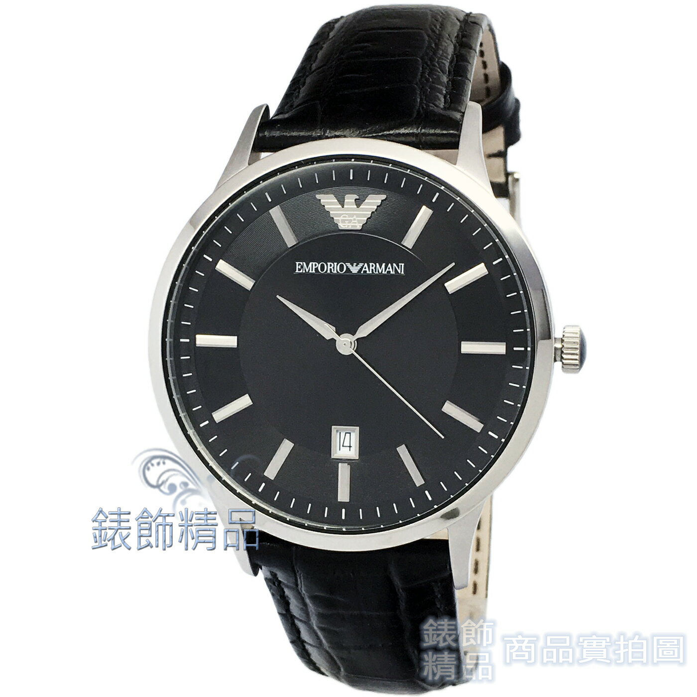 【錶飾精品】ARMANI 手錶 AR2411 亞曼尼表 都會型男 日期 黑面 壓紋黑皮帶 男錶