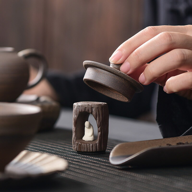 創意中式粗陶蓋置禪意茶壺蓋碗蓋托放置陶瓷茶器茶寵擺件