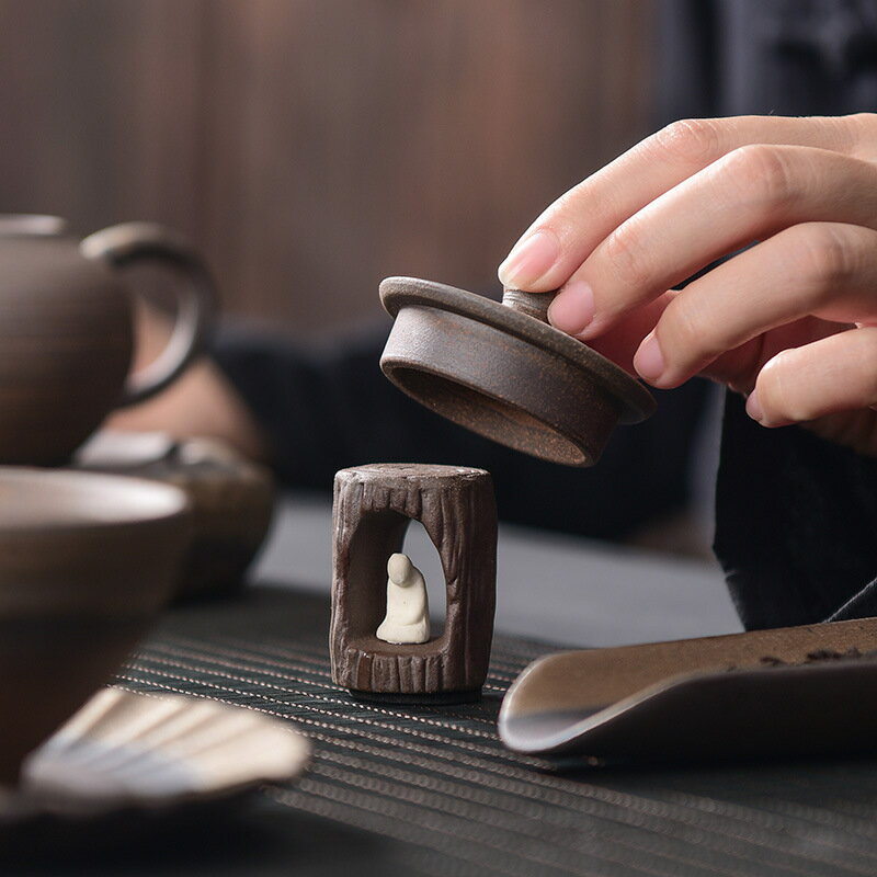 創意中式粗陶蓋置禪意茶壺蓋碗蓋託放置陶瓷茶器茶寵擺件