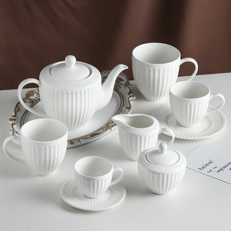 免運 日式 陶瓷 餐盤 餐具 陶瓷杯碟套裝 白瓷簡約ins浮雕點心盤咖啡杯碟套裝拉花杯下午茶杯