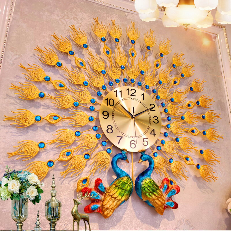 孔雀輕奢網紅鐘表掛鐘客廳個性創意家用裝飾時尚時鐘掛墻大氣掛表