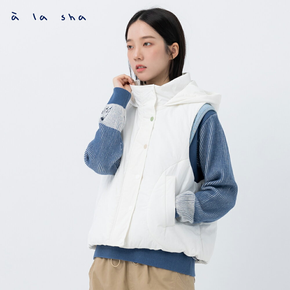 a la sha 拼接牛仔鋪棉背心