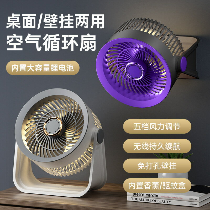 新款桌面循環風扇香薰小夜燈臺扇家用多角度吊掛扇宿舍戶外電風扇