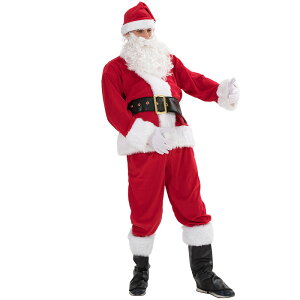 免運 聖誕節服飾 應蒸紗絨圣誕老人服裝件套商場賣場供應 聖誕節套裝