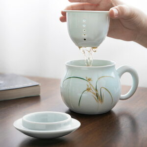 日式過濾茶杯子帶蓋景德鎮陶瓷個人杯主人杯現代簡約中式女士雅致