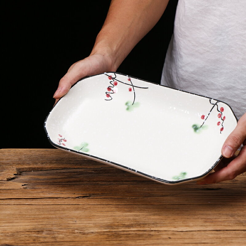 陶瓷創意商用日式長方盤蒸魚盤菜盤子水果盤餐廳擺臺湯盤家用餐具1入