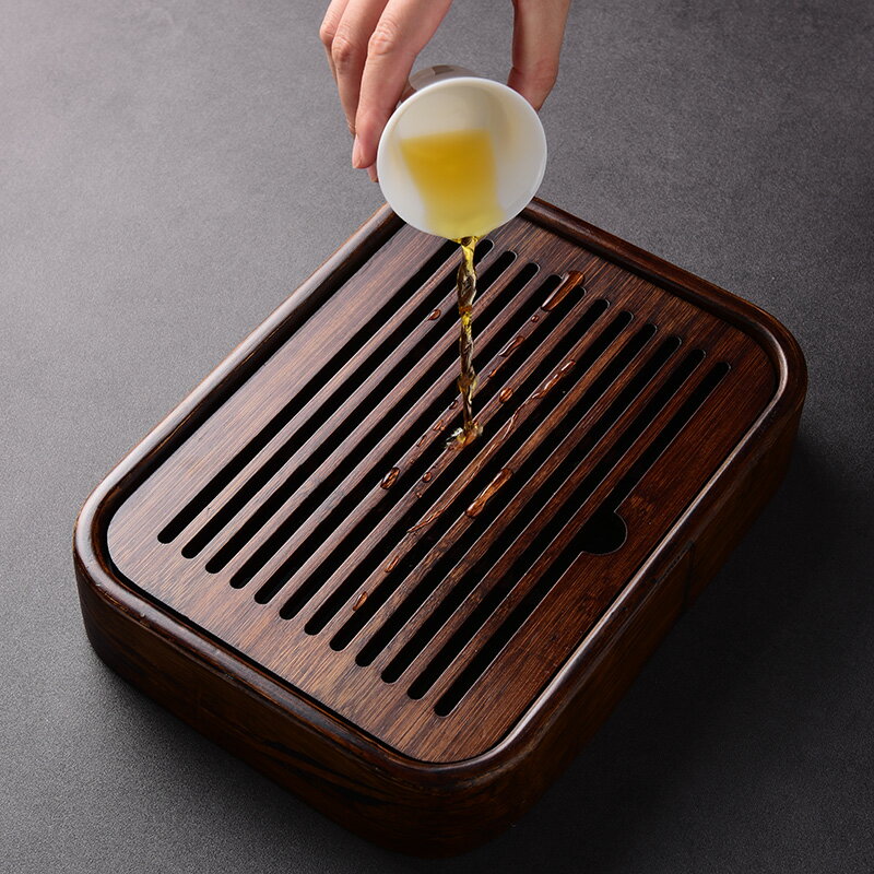 小型茶盤家用瀝水托盤功夫茶具茶臺一人用簡易竹制圓形蓄水干泡盤