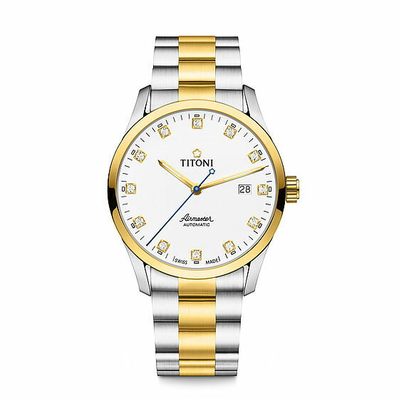 TITONI瑞士梅花錶空中霸王系列83743SY-582單鑽大方機械腕錶/金銀39mm｜樂天全館特惠中★指定刷卡回饋10%