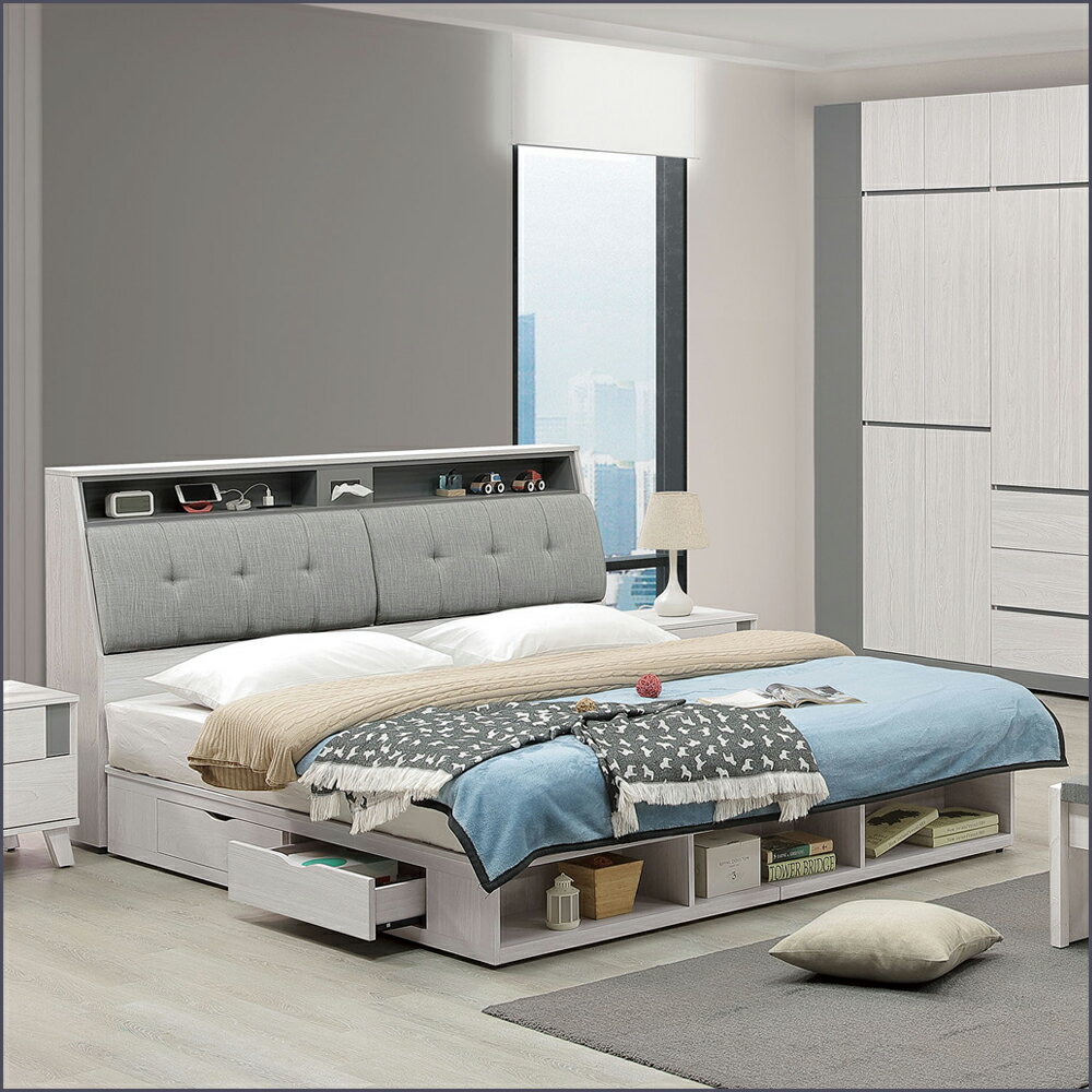 5 / 6尺 床頭箱 / 床底 標準雙人床頭板 床頭背板 床底 抽屜床組 單人加大【163B3701】Leader傢居館163-M151