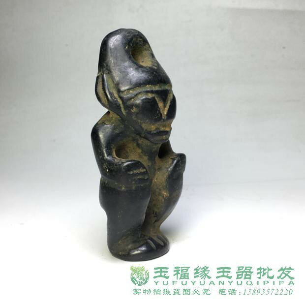 古美術　遼西紅山文化　太陽神等　4個セット　黒曜石　古玉細工 5001 紅山文化玉太陽神人- 圓國際藝術有限公司