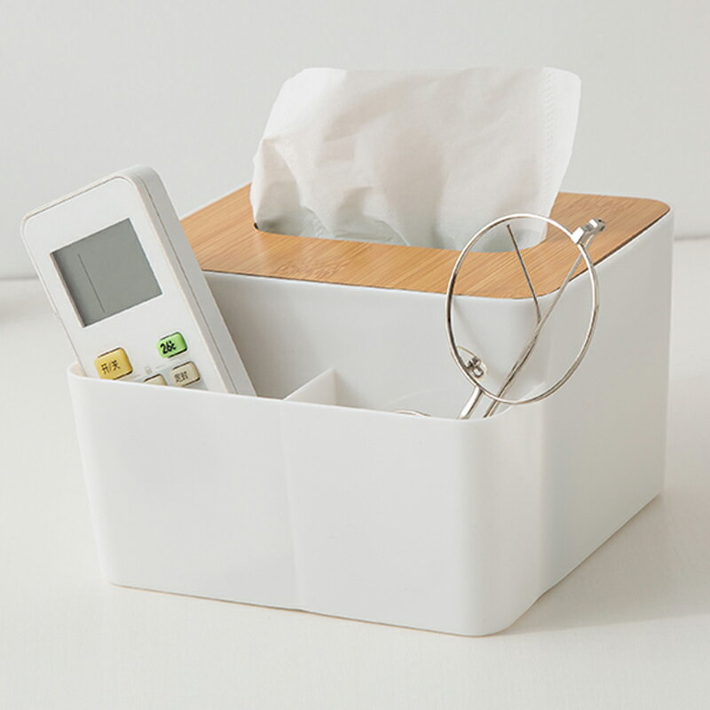 多功能竹木蓋紙巾盒創意桌面抽紙盒家用客廳簡約可愛遙控器收納盒