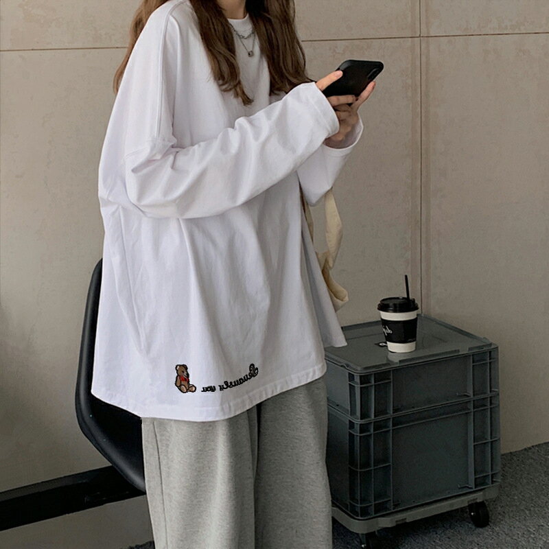 白色打底衫女內搭年春秋新款寬松中長款大碼女裝上衣服ins潮