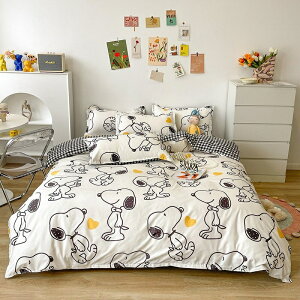 Snoopy史努比床包 ins可愛卡通床單組 四件組 舒柔棉床包 單人 雙人 加大雙人床包 純棉床包組 床罩床單被套