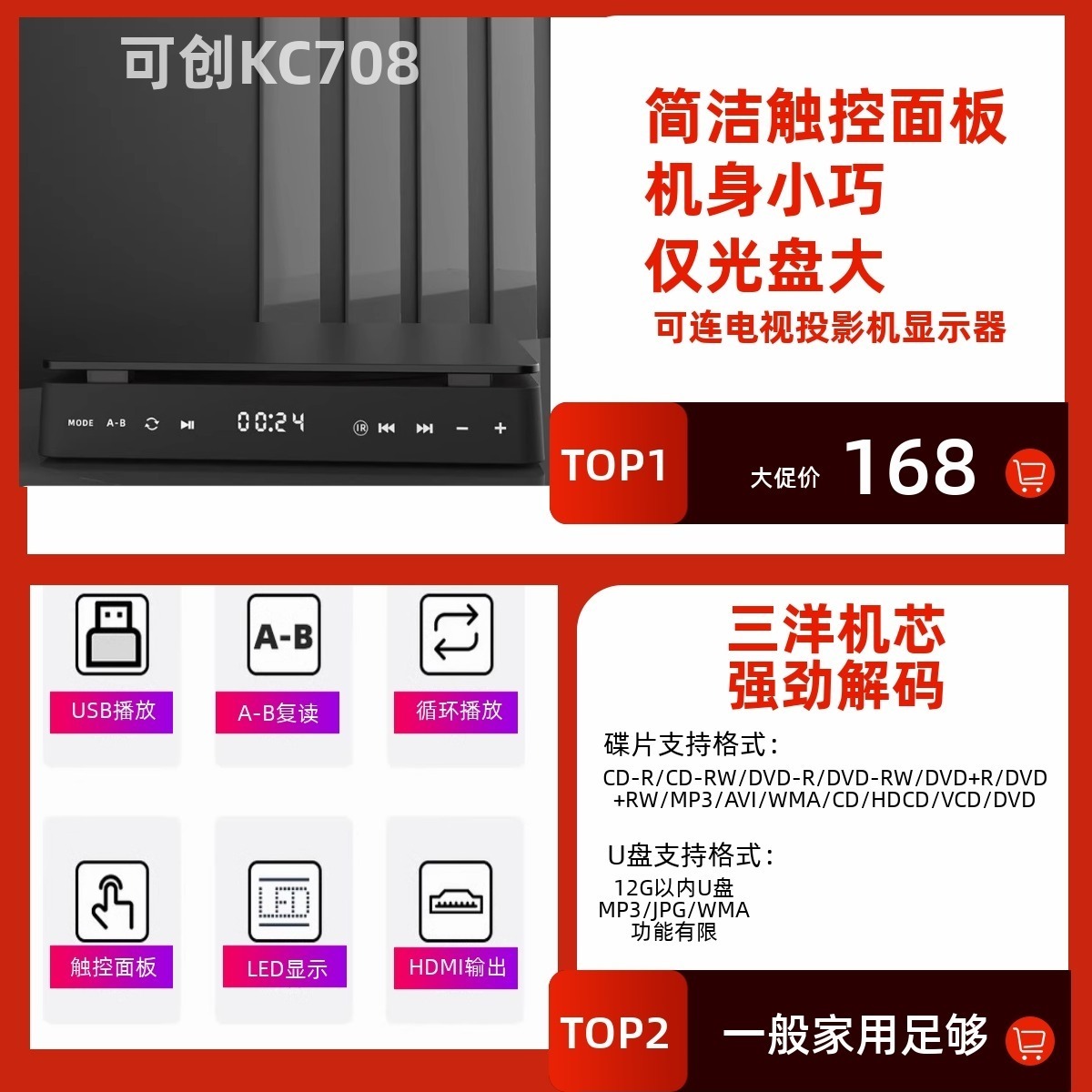 高畫質影碟機VCD機迷你CD機DVD播放機HDMI音視頻播放器