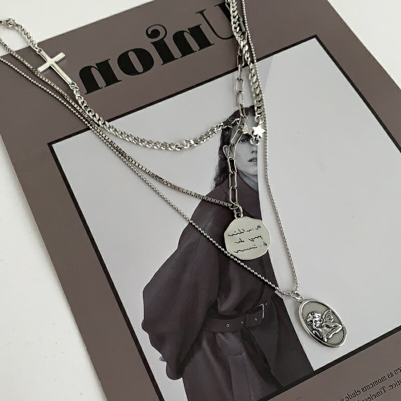 925純銀圓牌人像項鏈女年新款十字架疊戴鎖骨鏈百搭簡約頸鏈 3