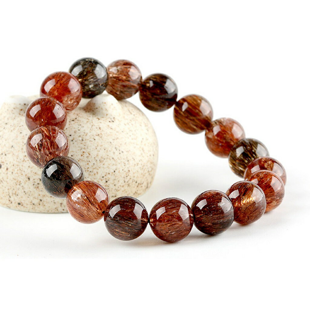 ISONA 7A級圓珠天然黑金超七雲母金髮絲飽滿水晶手串金髮晶手鏈手串珠水晶串珠水晶手鍊 水晶手鏈 4