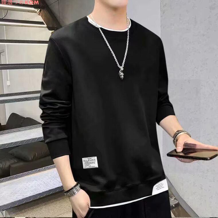 大學T男 長袖上衣男生【M-3XL】男士假兩件長袖t恤潮流寬松潮牌ins小衫新款體恤