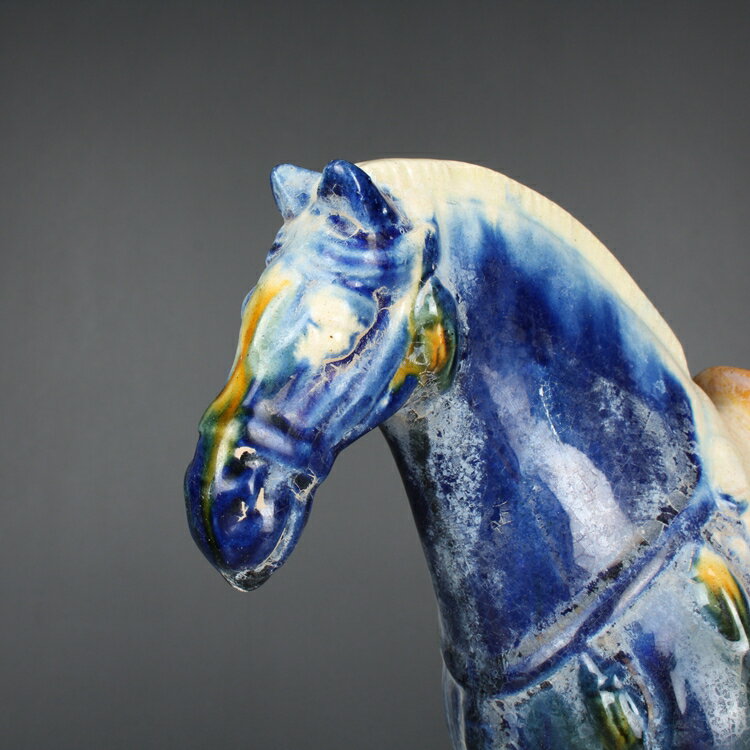 唐三彩戰馬擺件藍釉窯變仿古做舊古玩古董仿古老貨陶瓷器收藏品| 協貿