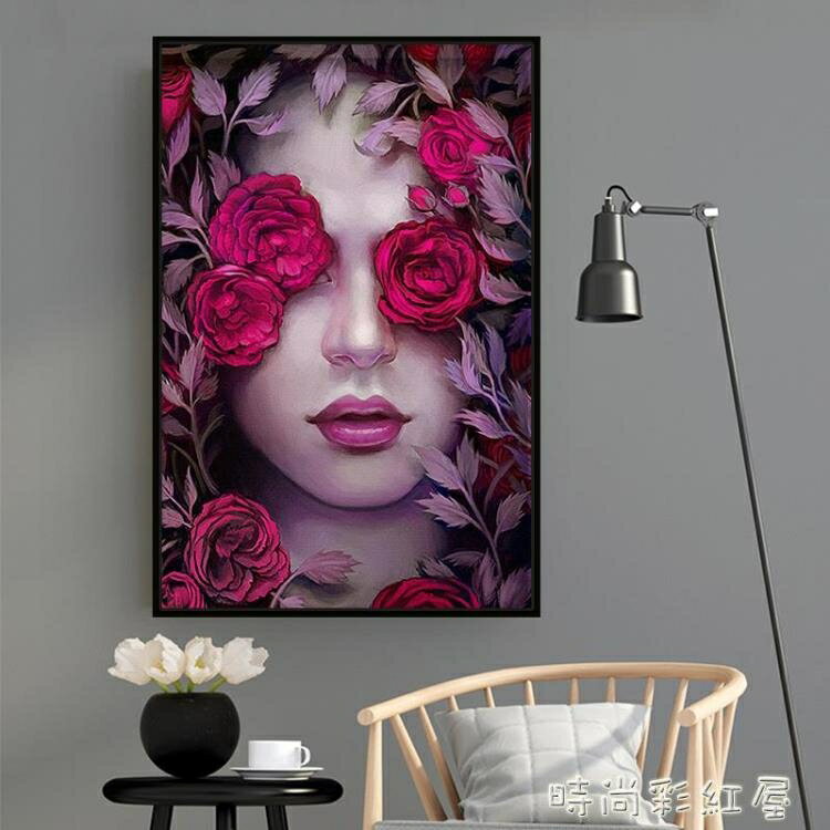 玄關裝飾畫美女掛畫現代簡約客廳走廊美容院人物沙發背景墻面壁畫MBS「時尚彩紅屋」