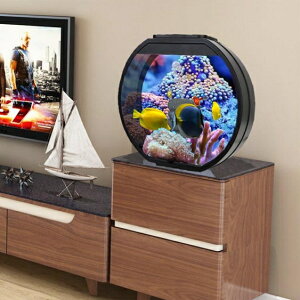 生態魚缸 時尚創意魚缸裝飾客廳辦公桌面小型圓形玻璃生態懶人免換水族箱 MKS 卡洛琳