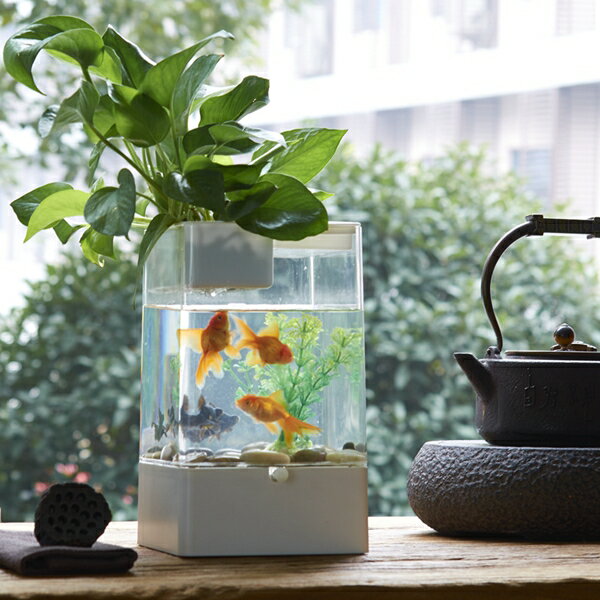 魚缸 自潔魚缸水族箱生態創意魚缸小型桌面懶人魚缸過濾免換水LED造景 MKS極速出貨