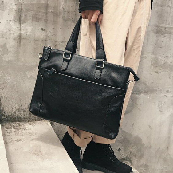 買一送一新款男包商務男士手提包公文包出差側背包電腦包文件包斜背包潮 韓國時尚週