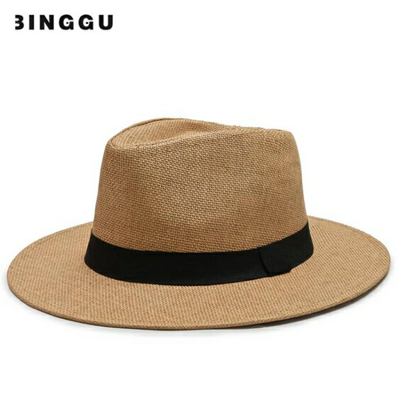買一送一紳士帽 中老年人男士夏季遮陽禮帽老人爸爸草帽夏天爵士帽涼帽戶外防曬帽 薇薇 1