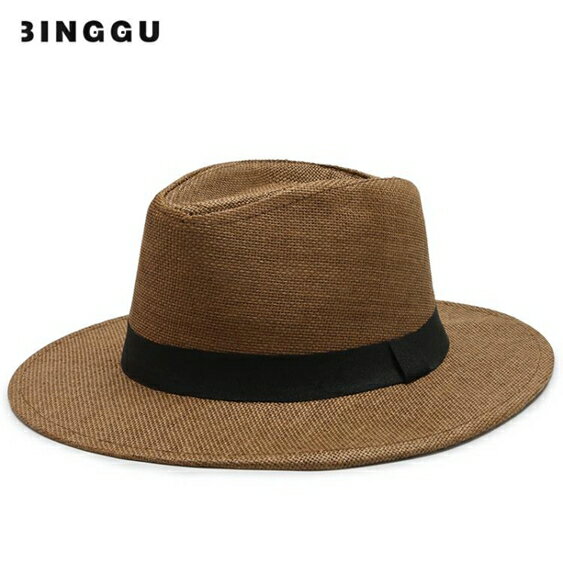 買一送一紳士帽 中老年人男士夏季遮陽禮帽老人爸爸草帽夏天爵士帽涼帽戶外防曬帽 薇薇 2
