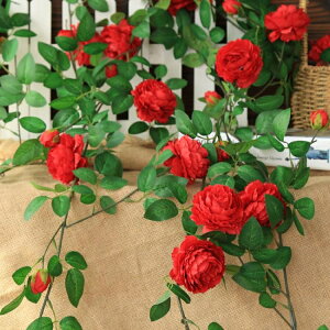 買一送一仿真玫瑰花藤牡丹花藤壁掛假花藤條空調管道室內客廳裝飾藤蔓植物