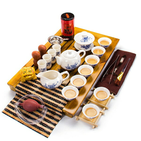 功夫茶具套裝家用簡約整套實木泡茶專用茶盤陶瓷紫砂冰裂茶壺茶杯茶海xw 【快速出貨】