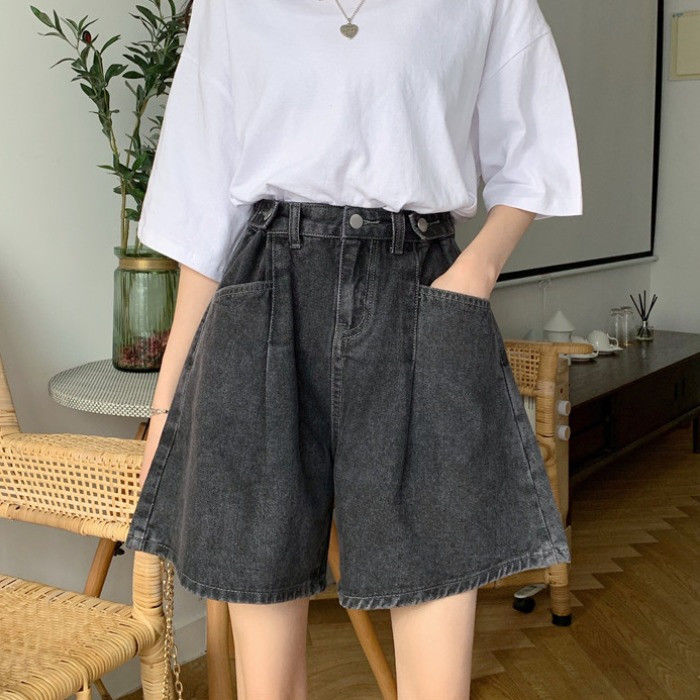 高腰牛仔短褲 女夏季寬松休閑大碼a字顯瘦胖mm五分褲 梨型身材褲子【不二雜貨】
