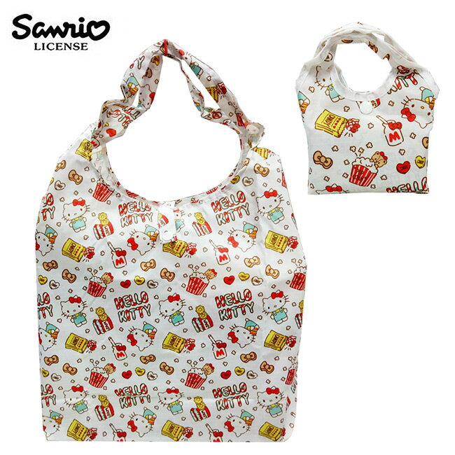白色款【日本正版】凱蒂貓 摺疊 購物袋 環保袋 手提袋 防潑水 Hello Kitty 三麗鷗 Sanrio - 466886
