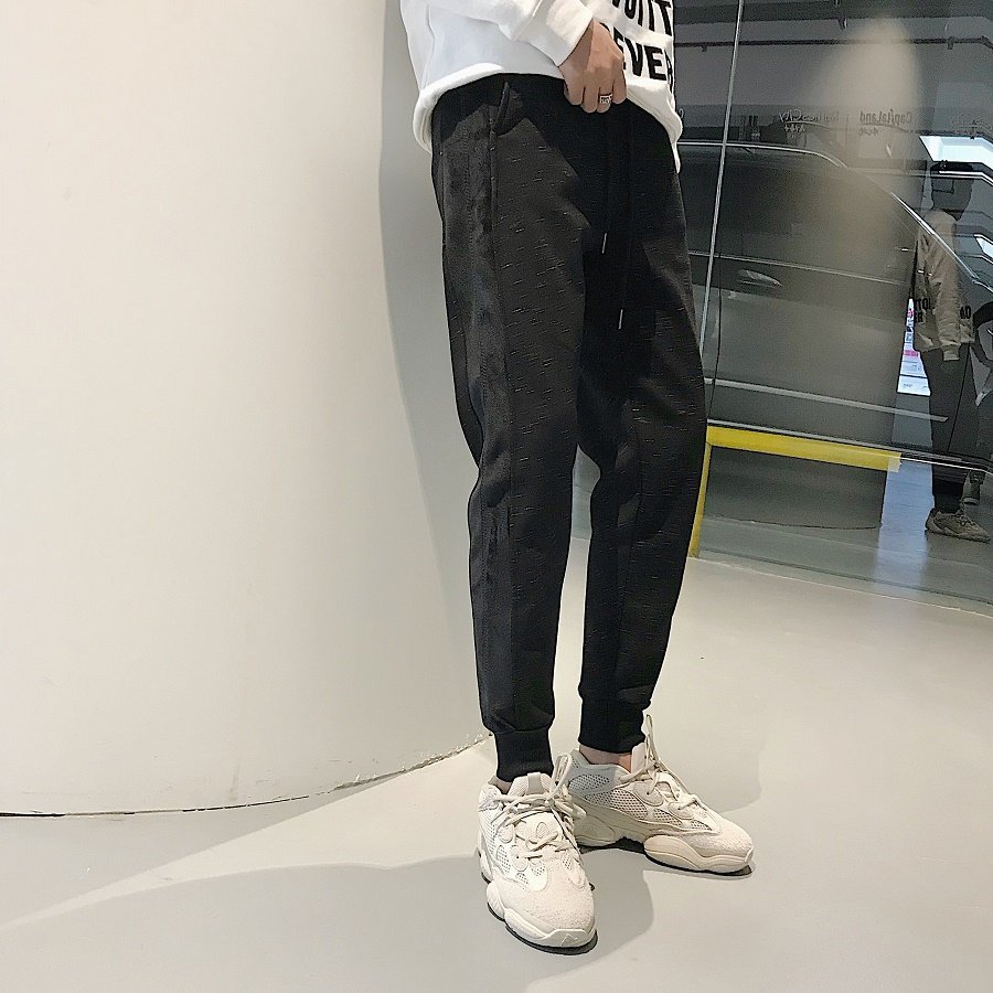 FINDSENSE 品牌 韓國時尚 冬季 新款 拼色 雪花點 衛褲 加絨 束腳褲 休閒長褲